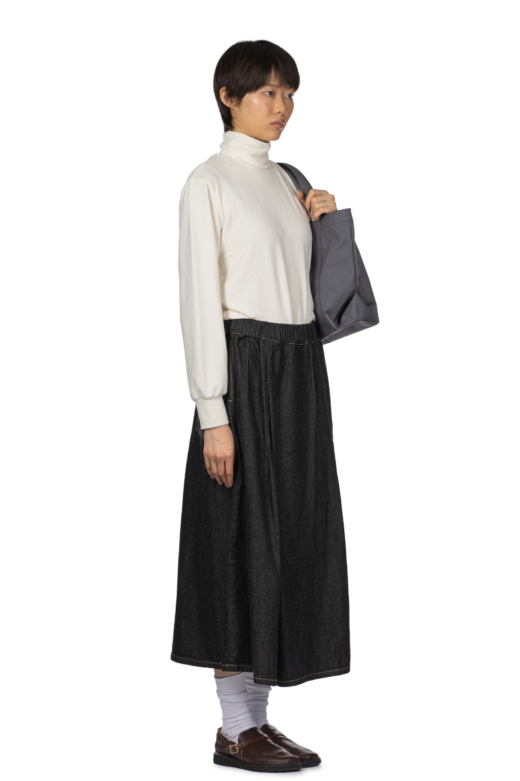 NARU  - 8oz Uneven Denim Tyrolean Skirt  - Black